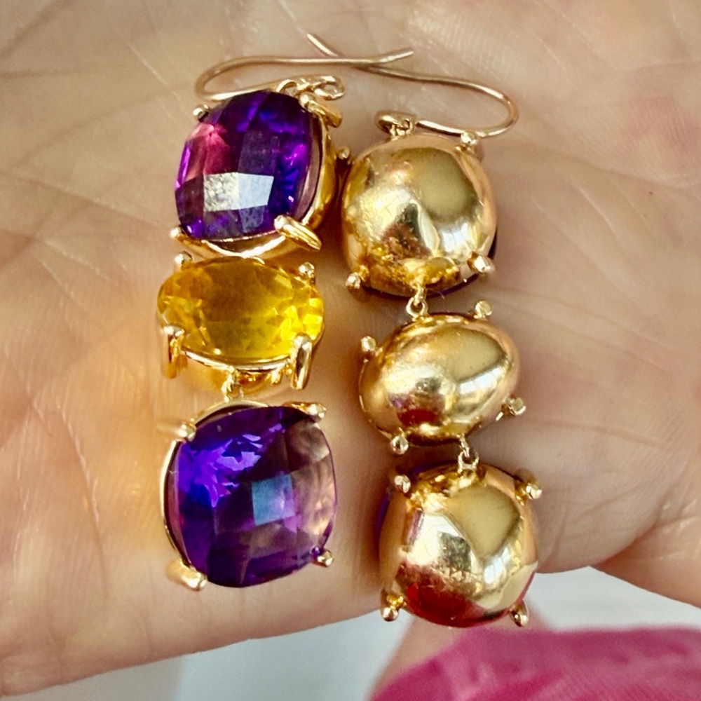 14 karat gold, amethyst, and citrine Drop Earrings - Picture 12 of 13